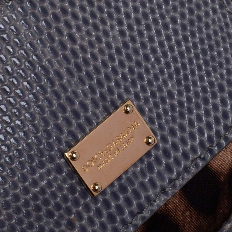 Pre Owned Dolce & Gabbana Grey Lizard Embossed Leather Medium Miss Sicily Bag