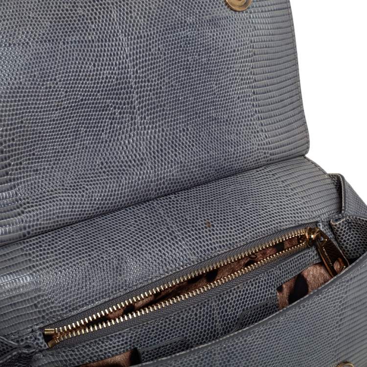Pre Owned Dolce & Gabbana Grey Lizard Embossed Leather Medium Miss Sicily Bag
