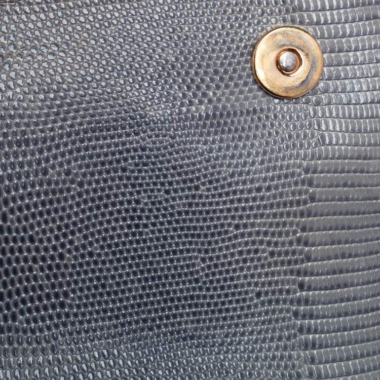 Pre Owned Dolce & Gabbana Grey Lizard Embossed Leather Medium Miss Sicily Bag