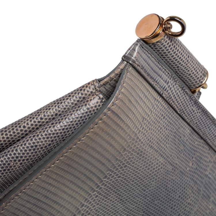 Pre Owned Dolce & Gabbana Grey Lizard Embossed Leather Medium Miss Sicily Bag