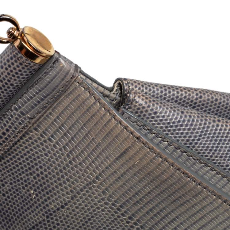 Pre Owned Dolce & Gabbana Grey Lizard Embossed Leather Medium Miss Sicily Bag