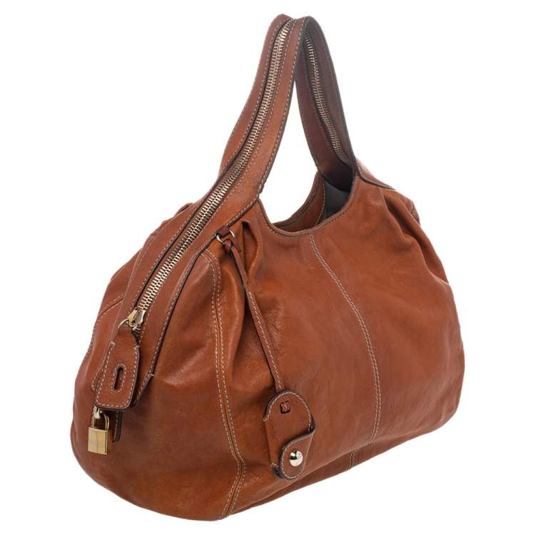 Pre Owned Dolce & Gabbana Brown Leather Zip Tote