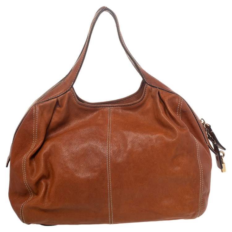 Pre Owned Dolce & Gabbana Brown Leather Zip Tote