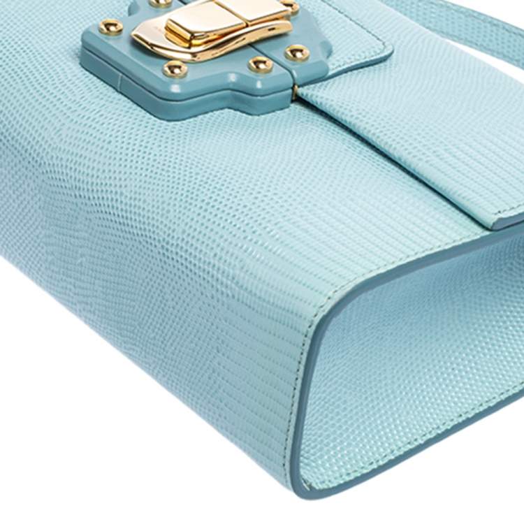 Pre Owned Dolce & Gabbana Light Blue Lizard Embossed Leather Lucia Top Handle Bag