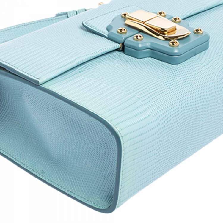 Pre Owned Dolce & Gabbana Light Blue Lizard Embossed Leather Lucia Top Handle Bag
