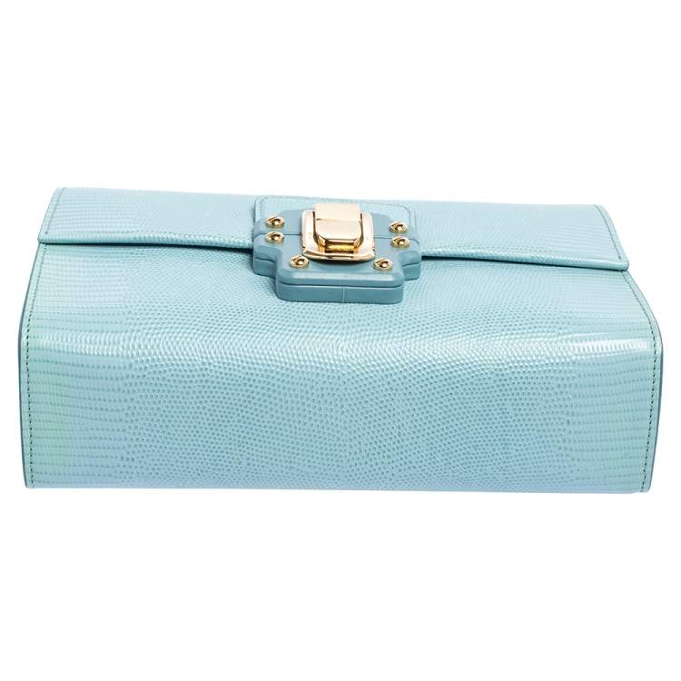 Pre Owned Dolce & Gabbana Light Blue Lizard Embossed Leather Lucia Top Handle Bag