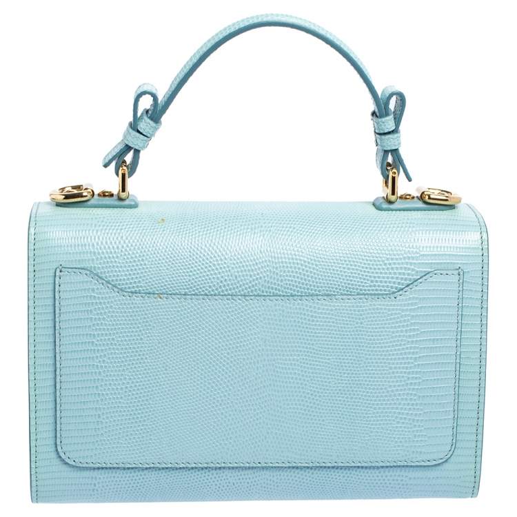 Pre Owned Dolce & Gabbana Light Blue Lizard Embossed Leather Lucia Top Handle Bag