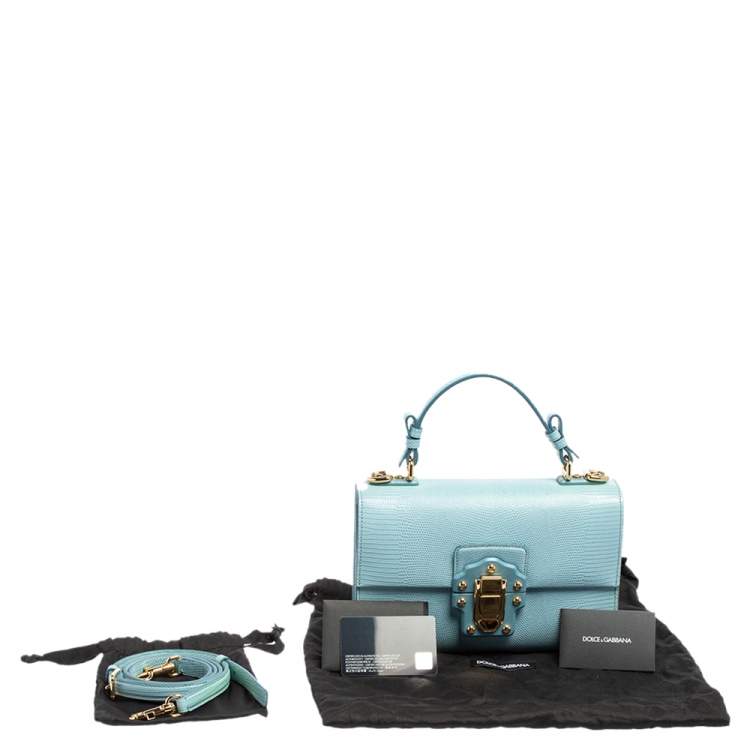 Pre Owned Dolce & Gabbana Light Blue Lizard Embossed Leather Lucia Top Handle Bag