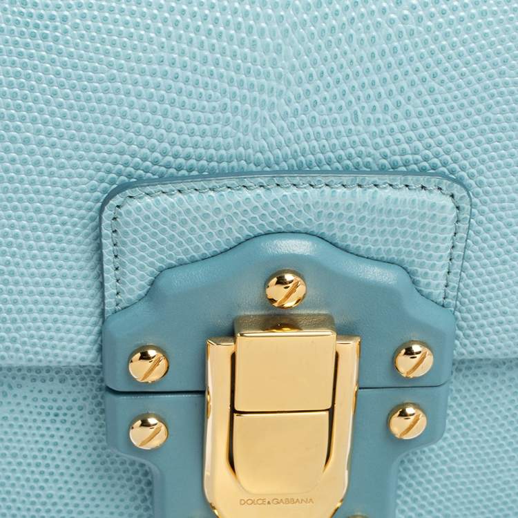 Pre Owned Dolce & Gabbana Light Blue Lizard Embossed Leather Lucia Top Handle Bag