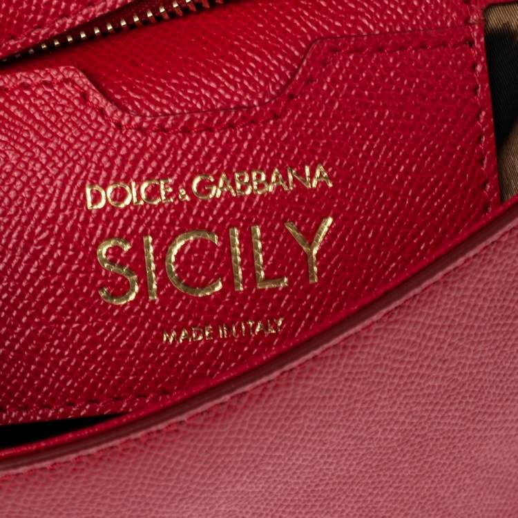 Pre Owned Dolce & Gabbana Red Leather Medium L'amore e' Bellezza Miss Sicily Top Handle Bag