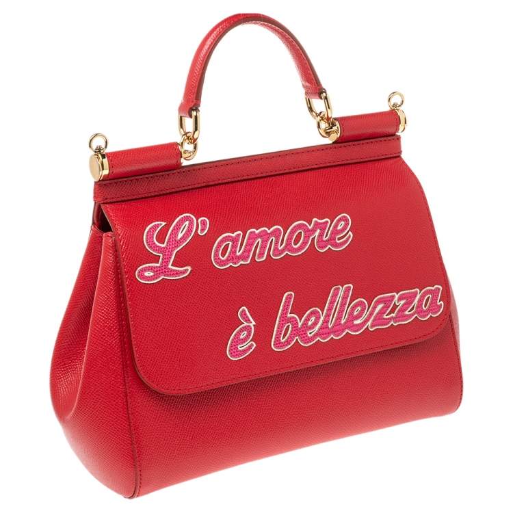 Pre Owned Dolce & Gabbana Red Leather Medium L'amore e' Bellezza Miss Sicily Top Handle Bag