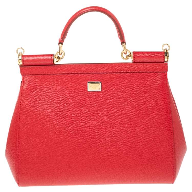 Pre Owned Dolce & Gabbana Red Leather Medium L'amore e' Bellezza Miss Sicily Top Handle Bag