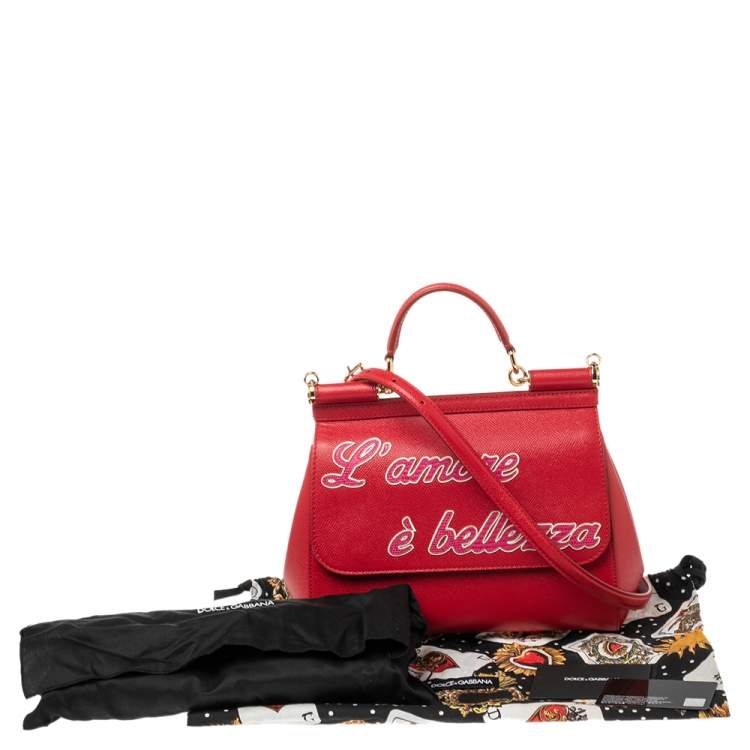 Pre Owned Dolce & Gabbana Red Leather Medium L'amore e' Bellezza Miss Sicily Top Handle Bag
