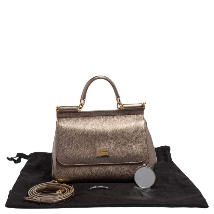 Pre Owned Dolce & Gabbana Metallic Leather Medium Miss Sicily Top Handle Bag