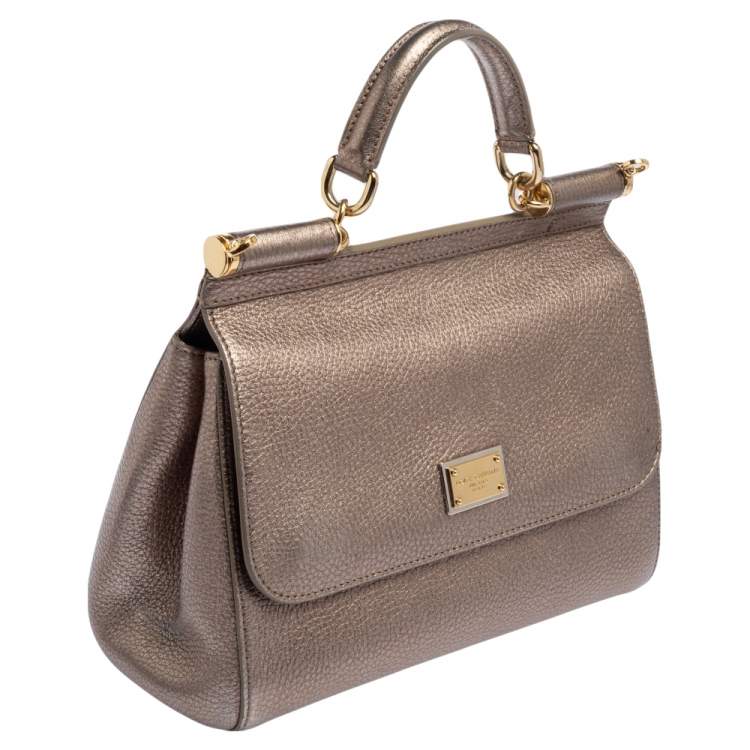 Pre Owned Dolce & Gabbana Metallic Leather Medium Miss Sicily Top Handle Bag