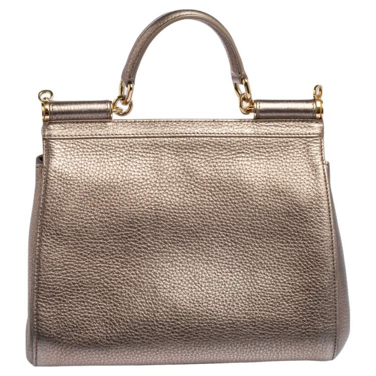Pre Owned Dolce & Gabbana Metallic Leather Medium Miss Sicily Top Handle Bag