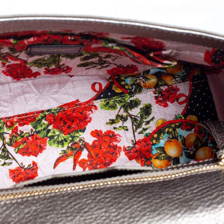 Pre Owned Dolce & Gabbana Metallic Leather Medium Miss Sicily Top Handle Bag