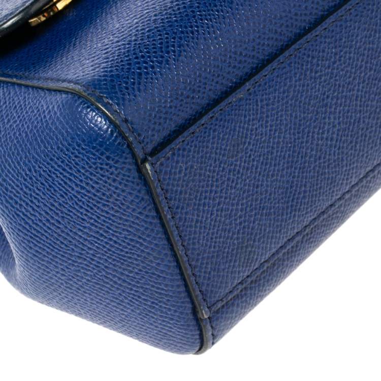 Pre Owned Dolce & Gabbana Blue Leather Small Miss Sicily Top Handle Bag