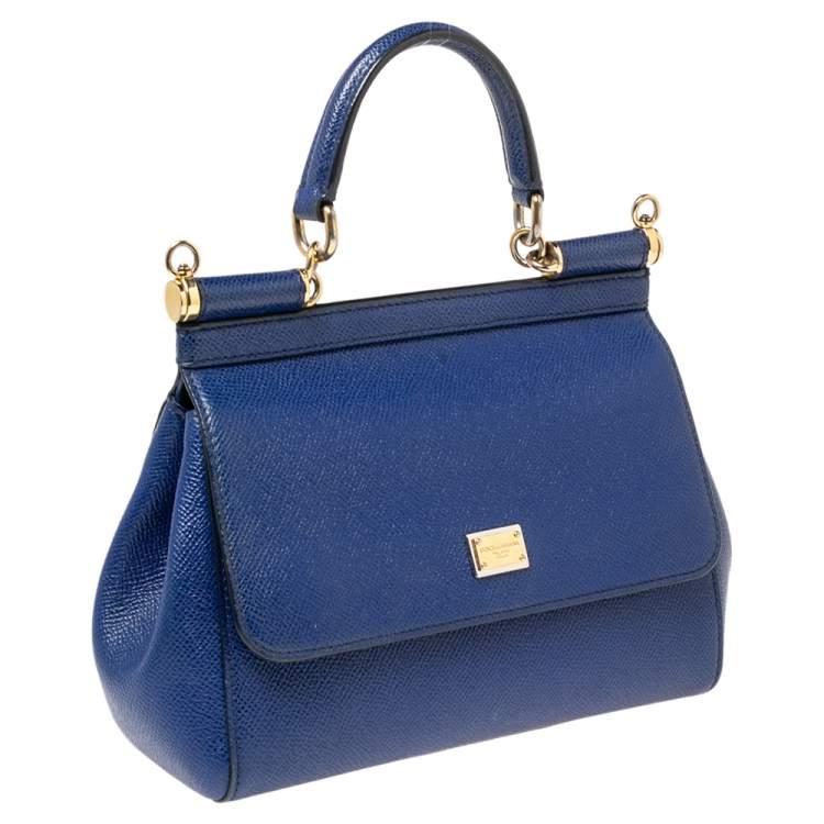 Pre Owned Dolce & Gabbana Blue Leather Small Miss Sicily Top Handle Bag
