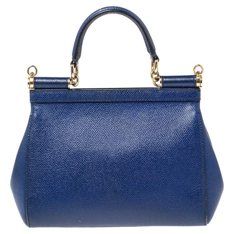 Pre Owned Dolce & Gabbana Blue Leather Small Miss Sicily Top Handle Bag