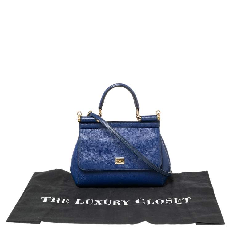 Pre Owned Dolce & Gabbana Blue Leather Small Miss Sicily Top Handle Bag