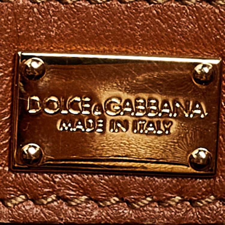 Pre Owned Dolce & Gabbana Tan Woven Leather Medium Miss Sicily Top Handle Bag