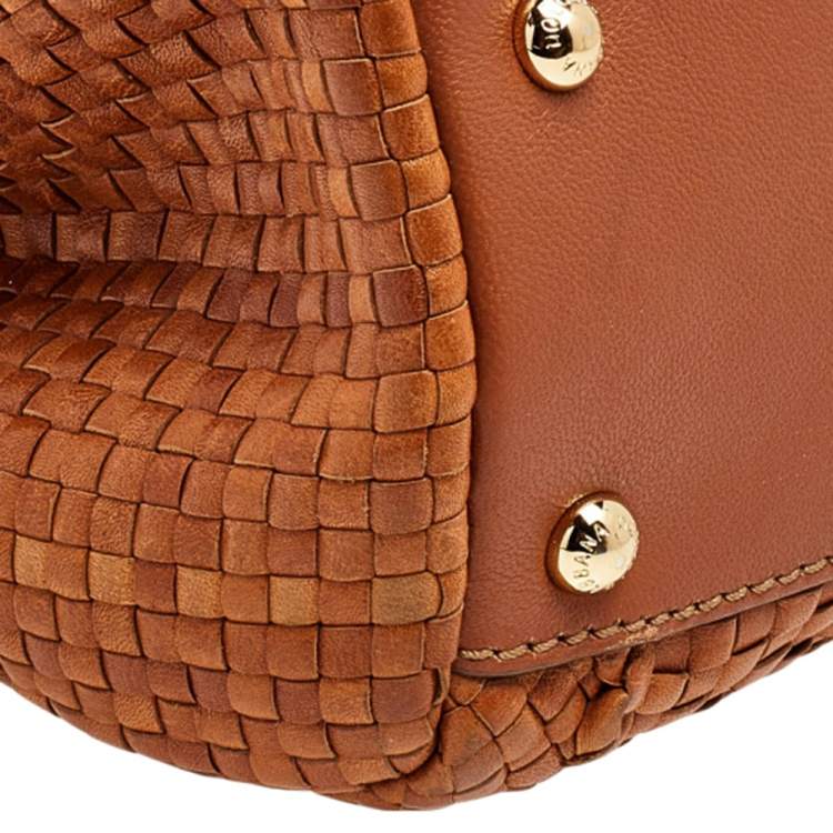 Pre Owned Dolce & Gabbana Tan Woven Leather Medium Miss Sicily Top Handle Bag