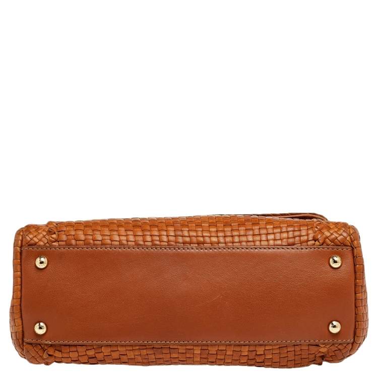 Pre Owned Dolce & Gabbana Tan Woven Leather Medium Miss Sicily Top Handle Bag