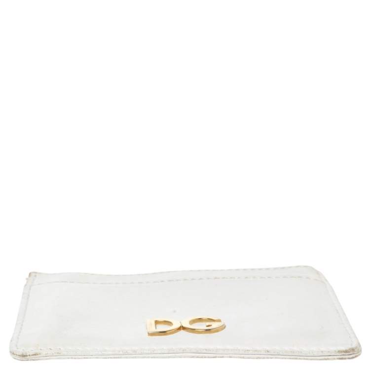 Pre Owned Dolce & Gabbana White Leather Logo Card Holder