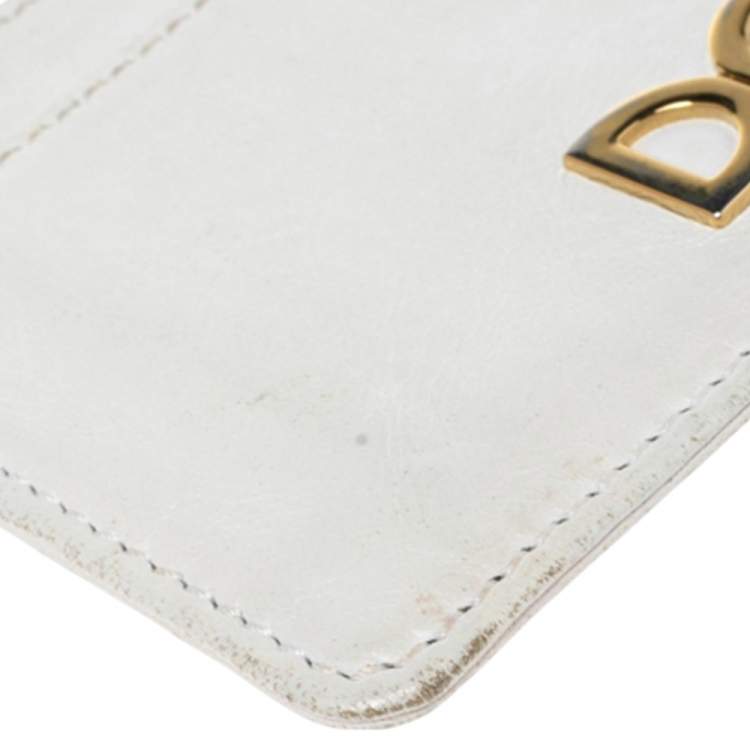 Pre Owned Dolce & Gabbana White Leather Logo Card Holder