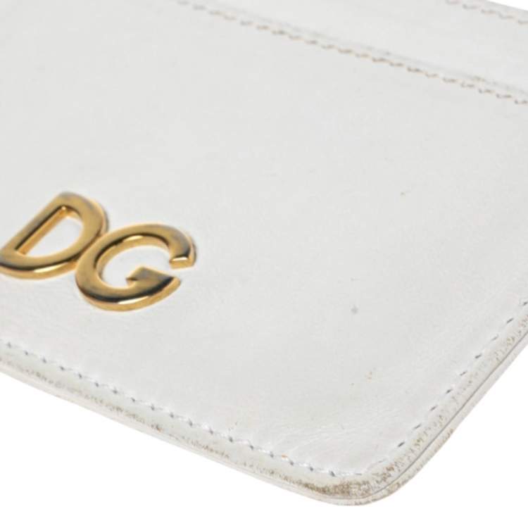 Pre Owned Dolce & Gabbana White Leather Logo Card Holder