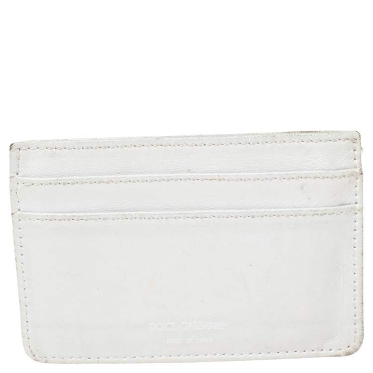 Pre Owned Dolce & Gabbana White Leather Logo Card Holder