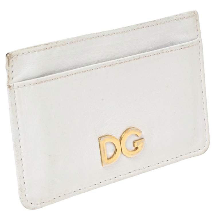 Pre Owned Dolce & Gabbana White Leather Logo Card Holder