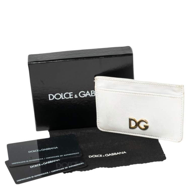 Pre Owned Dolce & Gabbana White Leather Logo Card Holder