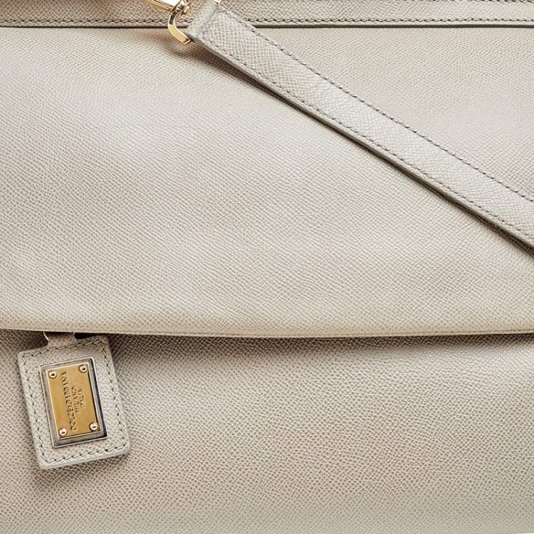 Pre Owned Dolce & Gabbana Beige Leather Large Miss Sicily Top Handle Bag