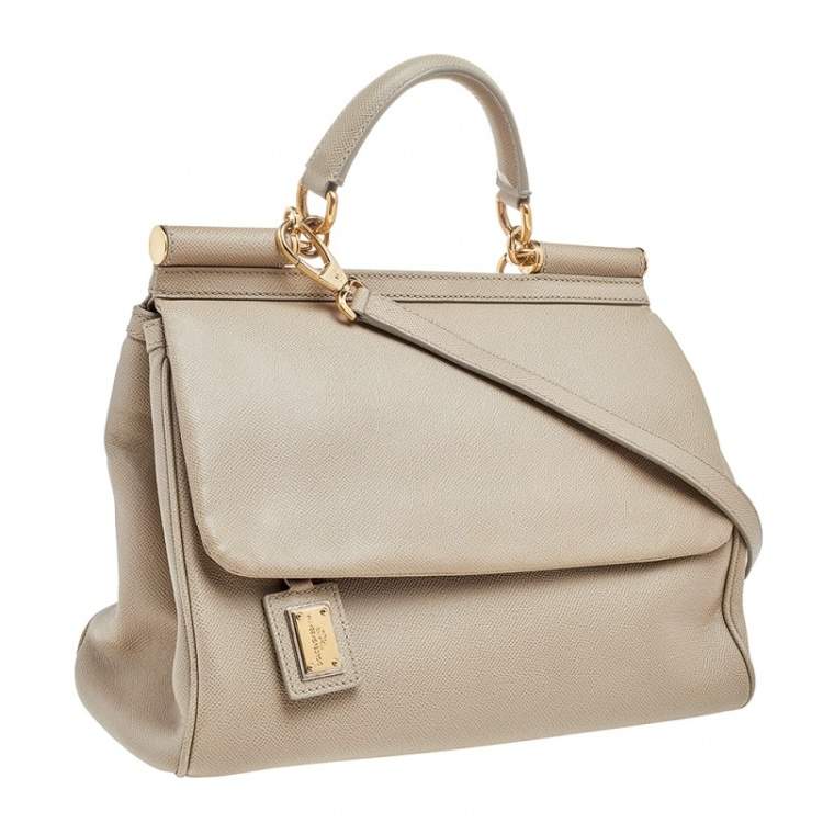 Pre Owned Dolce & Gabbana Beige Leather Large Miss Sicily Top Handle Bag