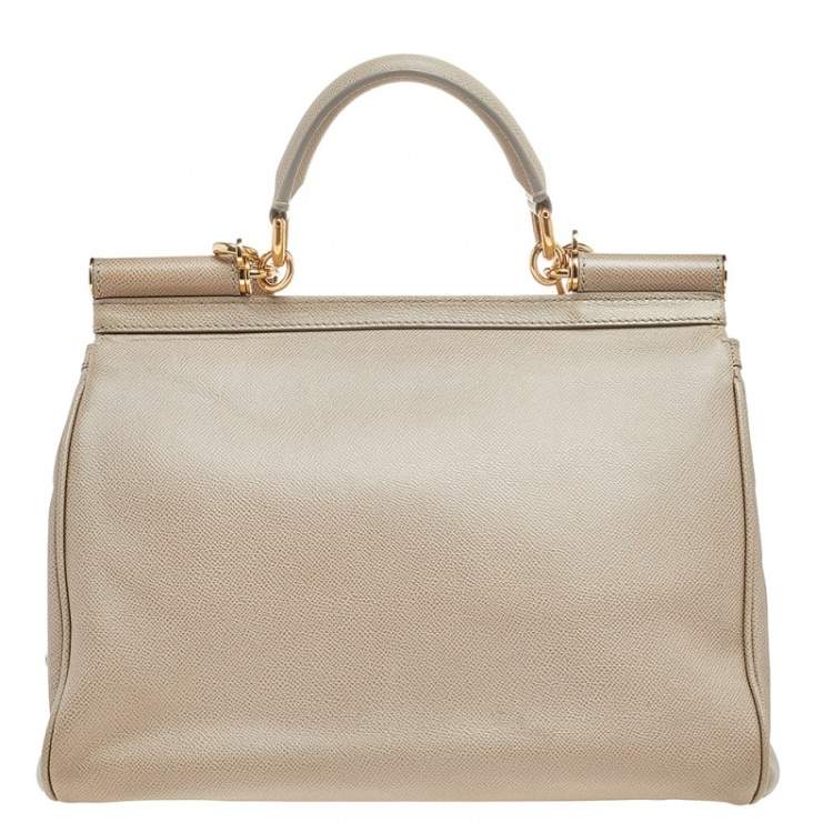 Pre Owned Dolce & Gabbana Beige Leather Large Miss Sicily Top Handle Bag