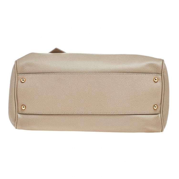 Pre Owned Dolce & Gabbana Beige Leather Large Miss Sicily Top Handle Bag