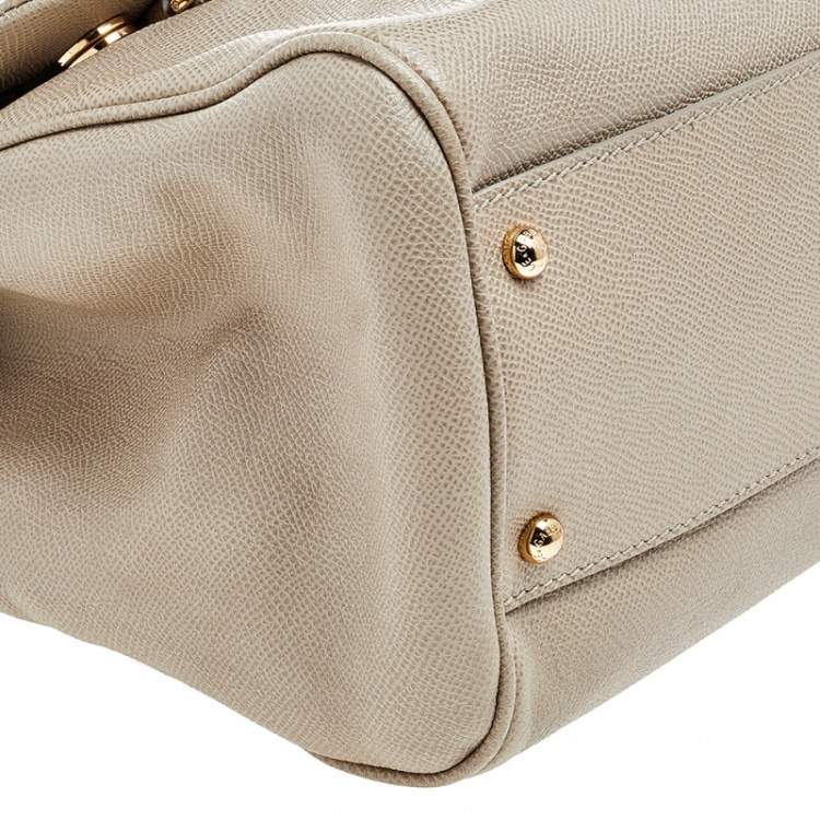 Pre Owned Dolce & Gabbana Beige Leather Large Miss Sicily Top Handle Bag