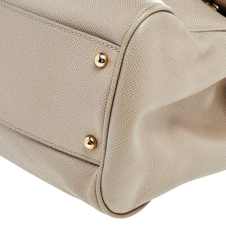 Pre Owned Dolce & Gabbana Beige Leather Large Miss Sicily Top Handle Bag