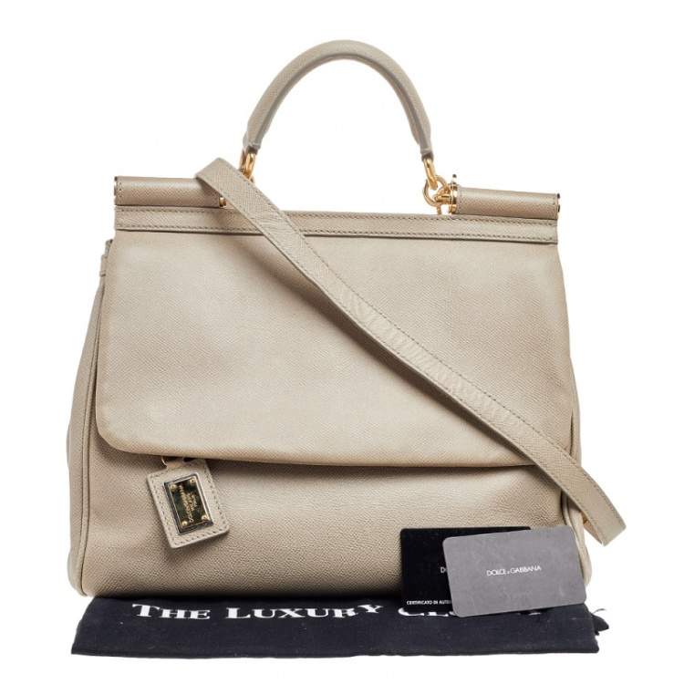 Pre Owned Dolce & Gabbana Beige Leather Large Miss Sicily Top Handle Bag