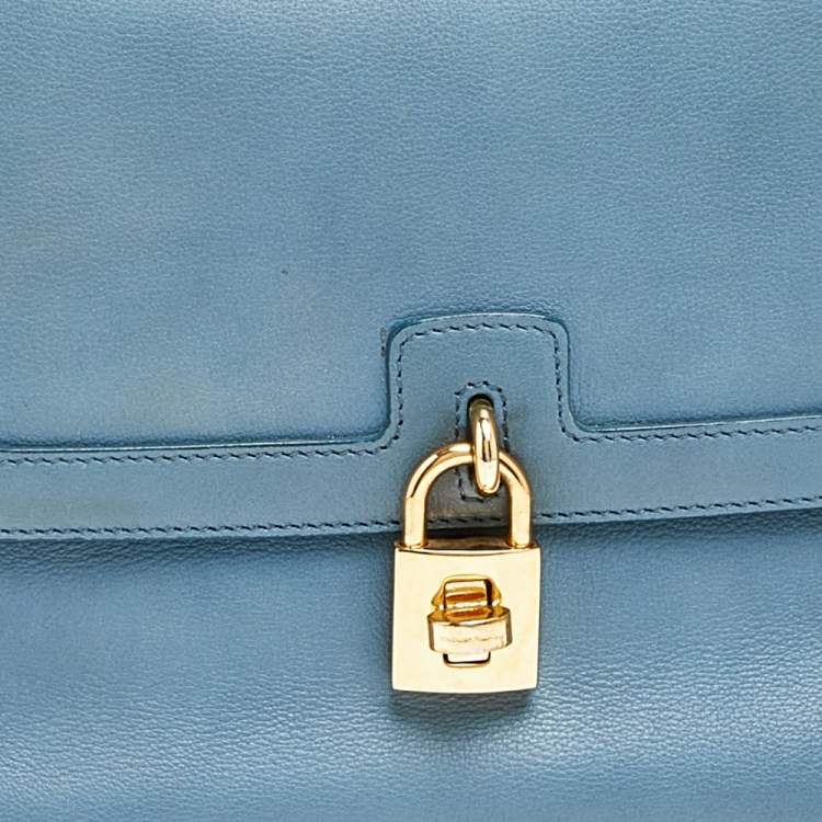 Pre Owned Dolce & Gabbana Blue Leather Padlock Top Handle Bag