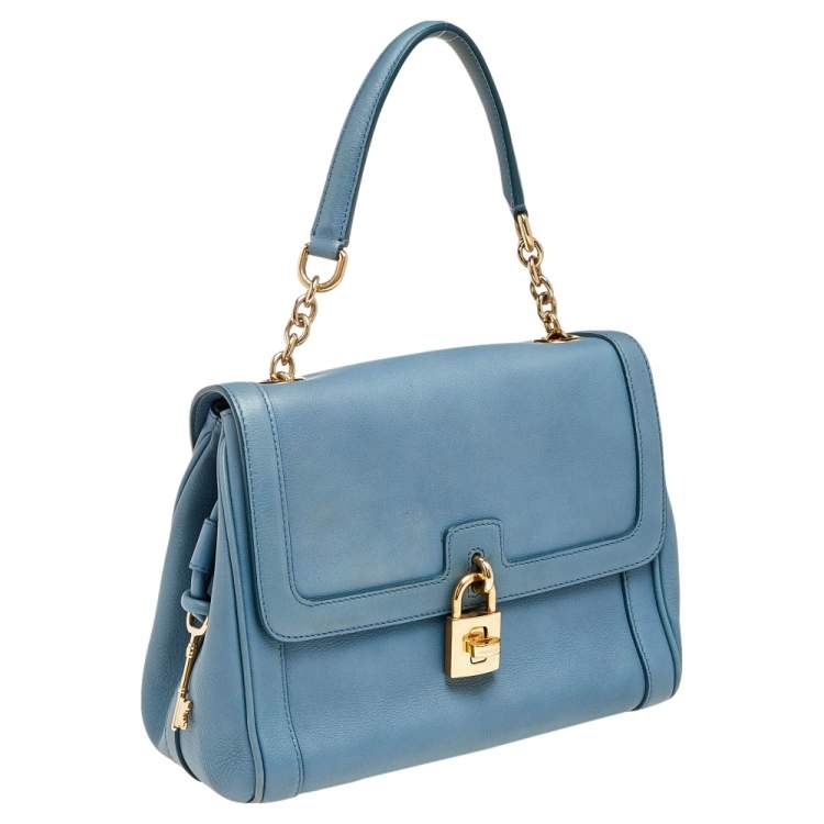 Pre Owned Dolce & Gabbana Blue Leather Padlock Top Handle Bag