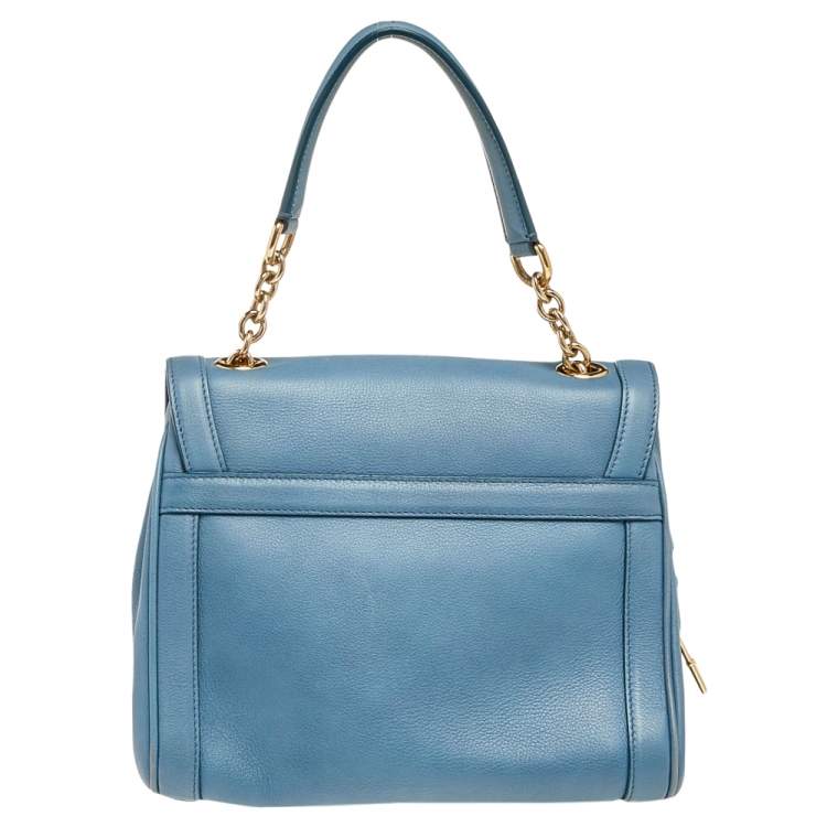 Pre Owned Dolce & Gabbana Blue Leather Padlock Top Handle Bag