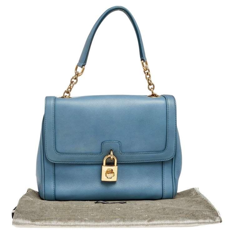 Pre Owned Dolce & Gabbana Blue Leather Padlock Top Handle Bag
