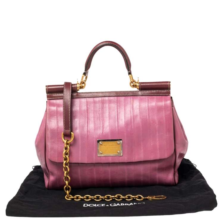 Pre Owned Dolce & Gabbana Purple Eel Leather Large Miss Sicily Bag