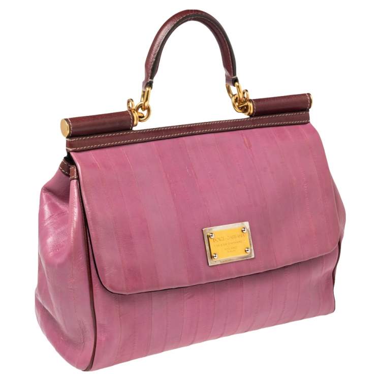 Pre Owned Dolce & Gabbana Purple Eel Leather Large Miss Sicily Bag