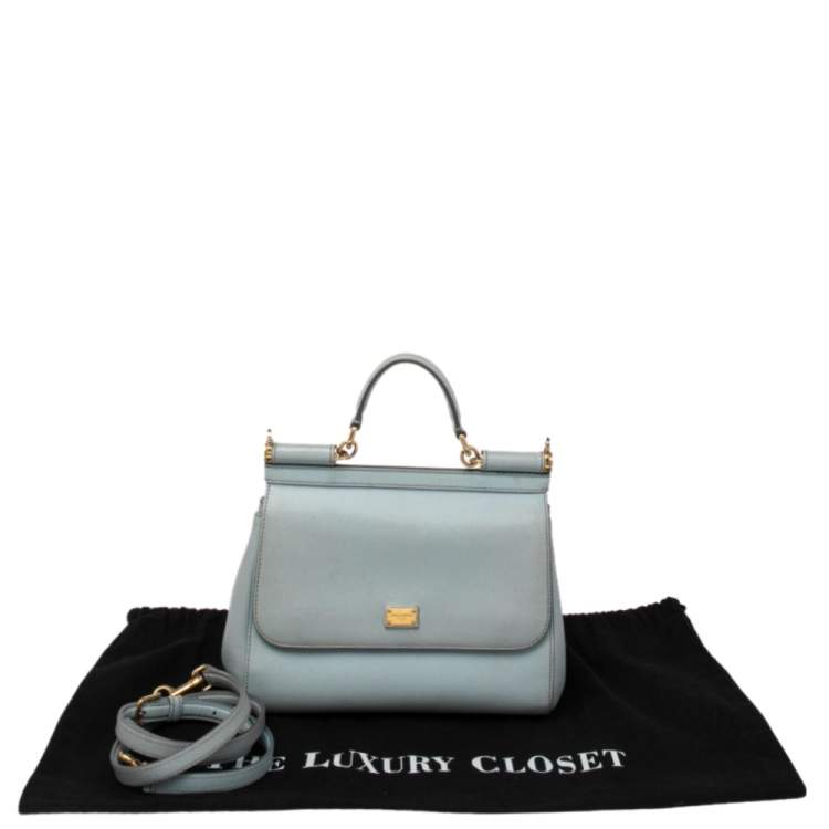 Pre Owned Dolce & Gabbana Powder Blue Leather Medium Miss Sicily Top Handle Bag