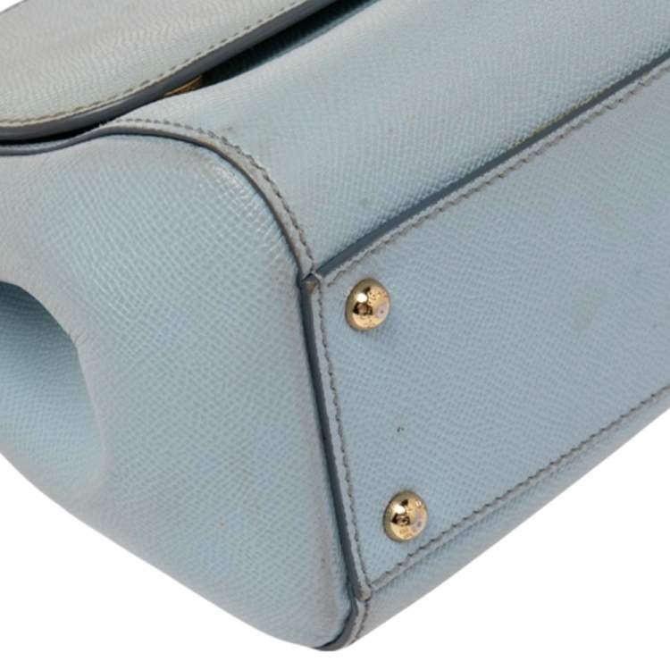 Pre Owned Dolce & Gabbana Powder Blue Leather Medium Miss Sicily Top Handle Bag