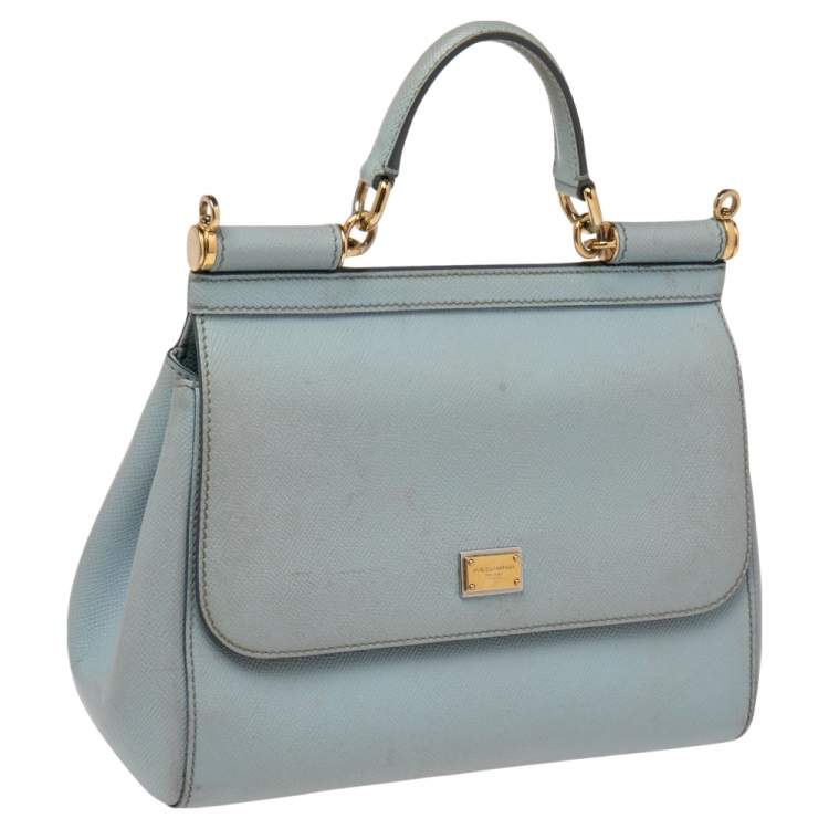 Pre Owned Dolce & Gabbana Powder Blue Leather Medium Miss Sicily Top Handle Bag